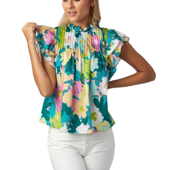 CROSBY by Mollie Burch Tops - Crosby By Mollie Burch Elsie Top In Spring Meadow Size Medium Flutter Sleeve